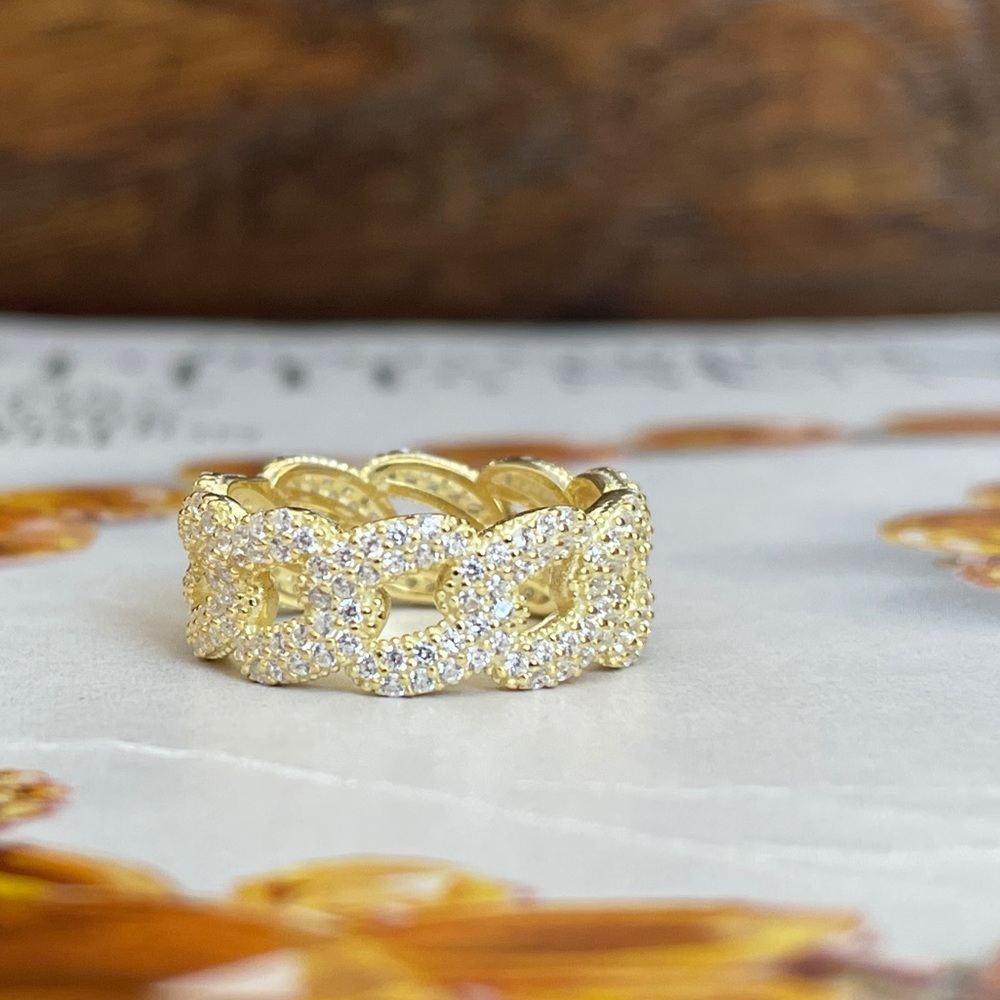 Gold Cuban chain ring , eternity ring
